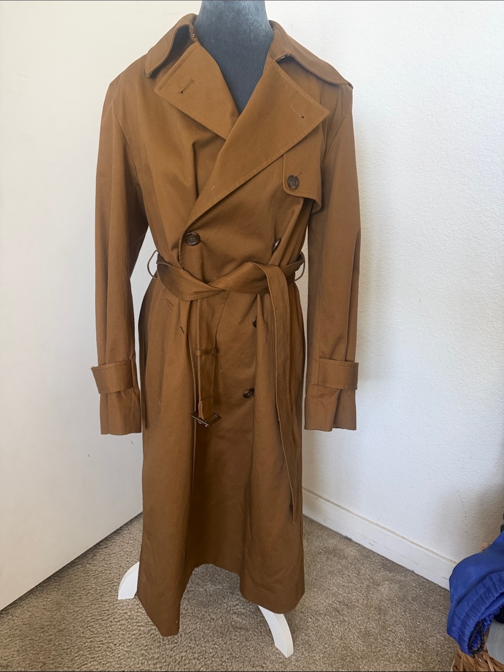 Uniqlo Women’s Long Tan/Camel Trench Coat - Classic Double-Breasted Style, XS
